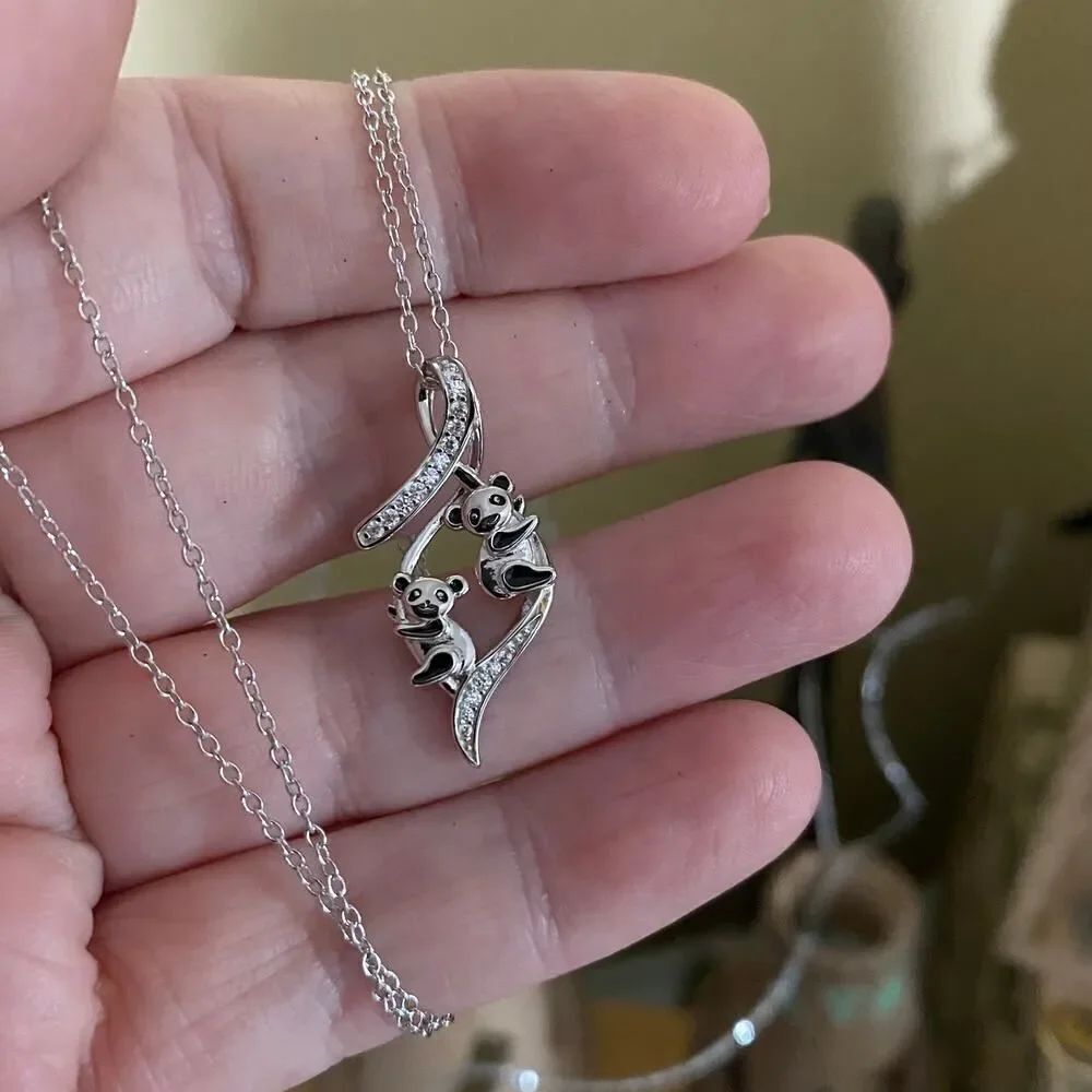 Panda Bear Sterling Silver CZ Necklace